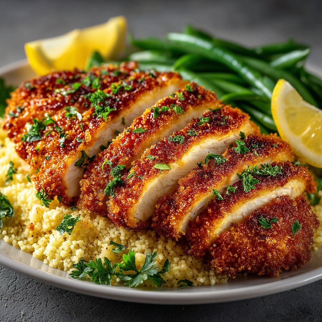 A plate of chicken with herbs and vegetables.