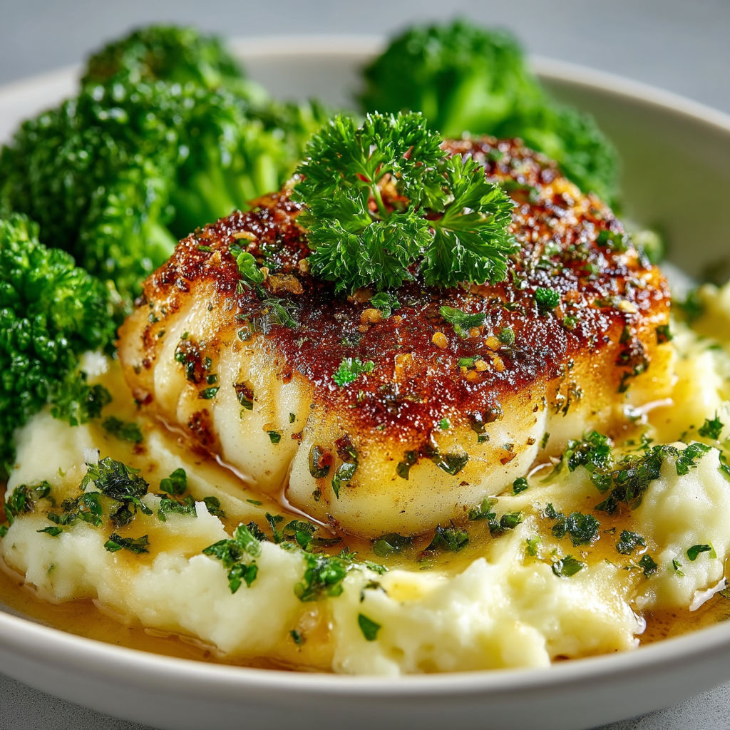 A plate of food with broccoli and a cabillaud.