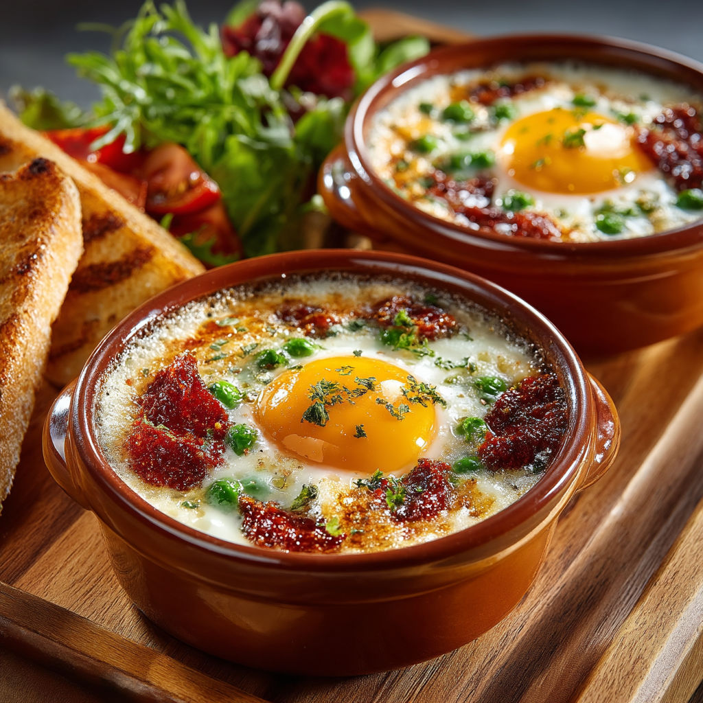 Two bowls of food on a table.