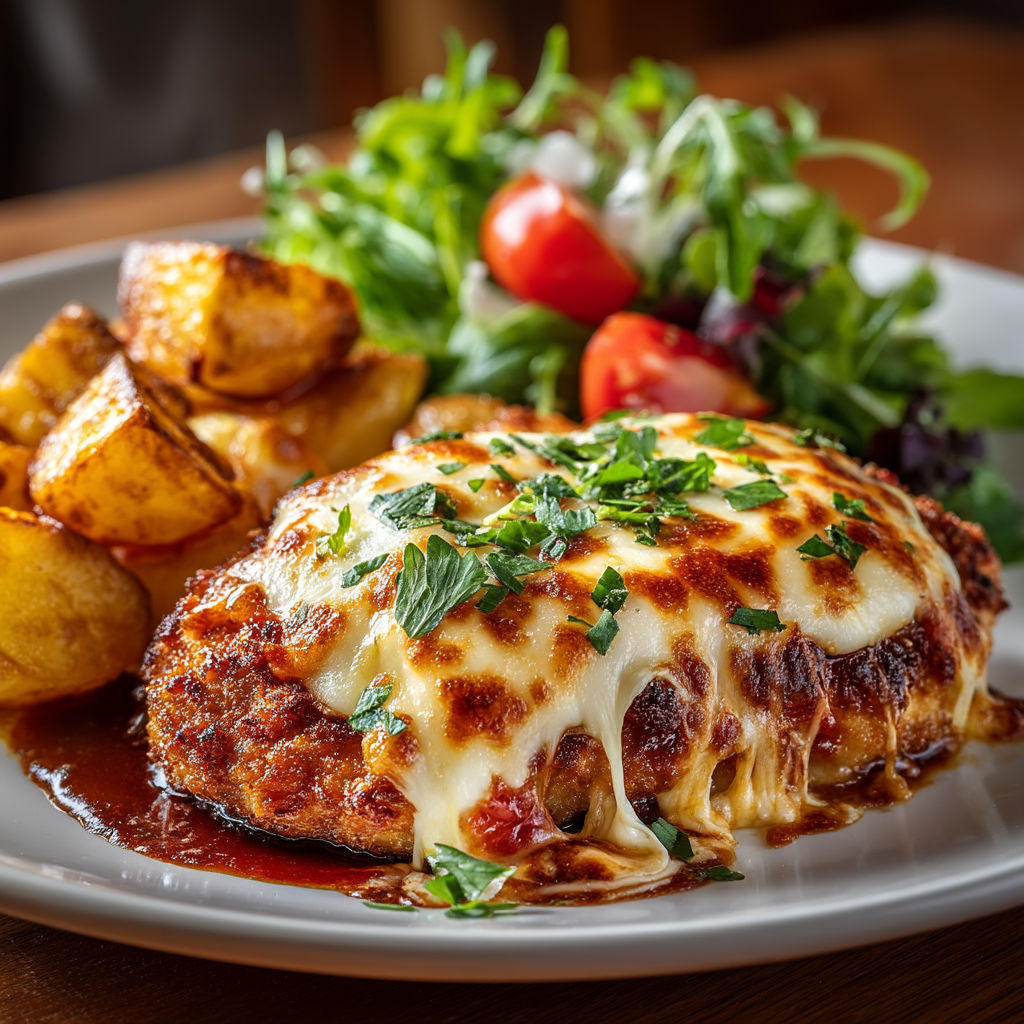 A plate of food with a chicken dish and a salad.