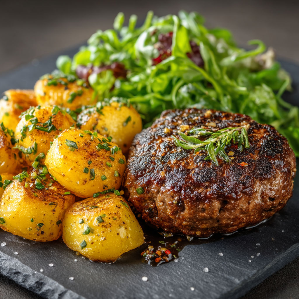 A plate of food with meat and vegetables.
