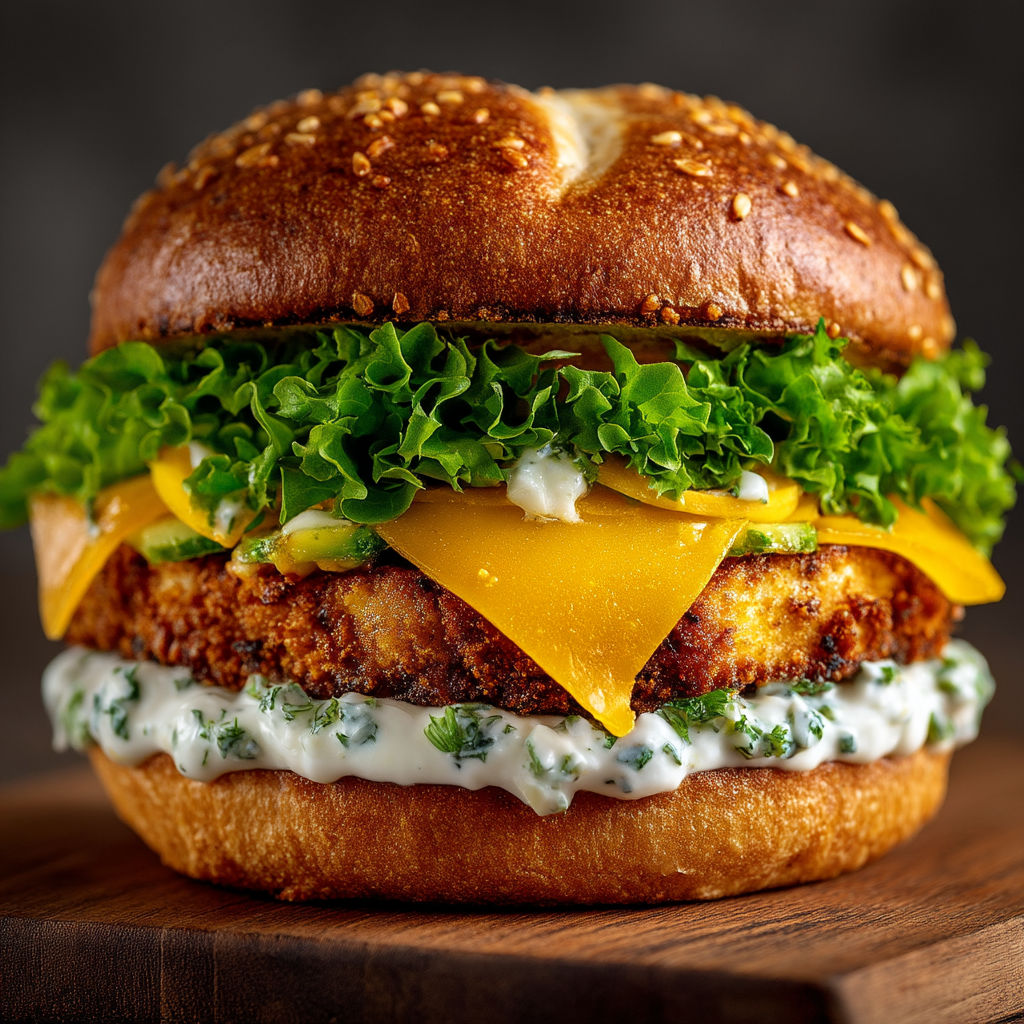 A burger with tofu crust and air-fried.