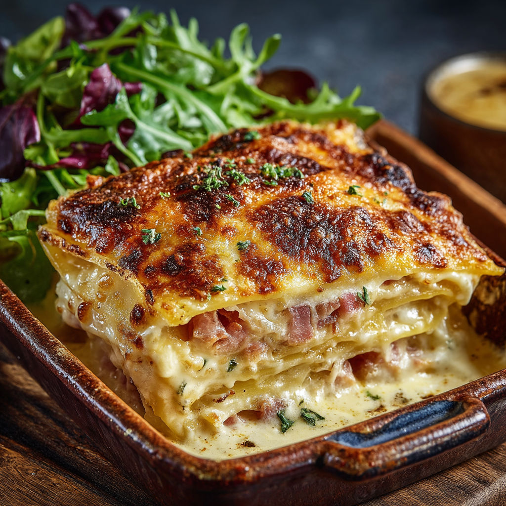 A dish of food with a salad on the side.