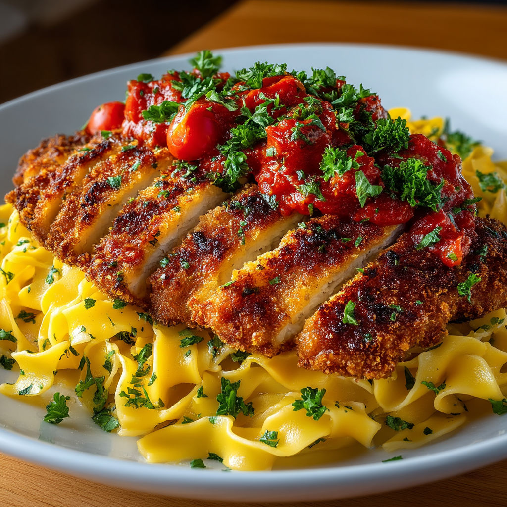 A plate of chicken with tomatoes and herbs.
