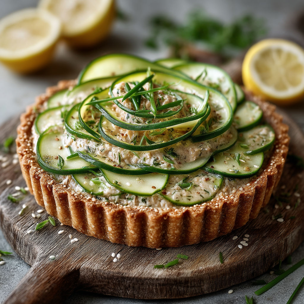 A slice of tarte aux rillettes de thon & concombre.