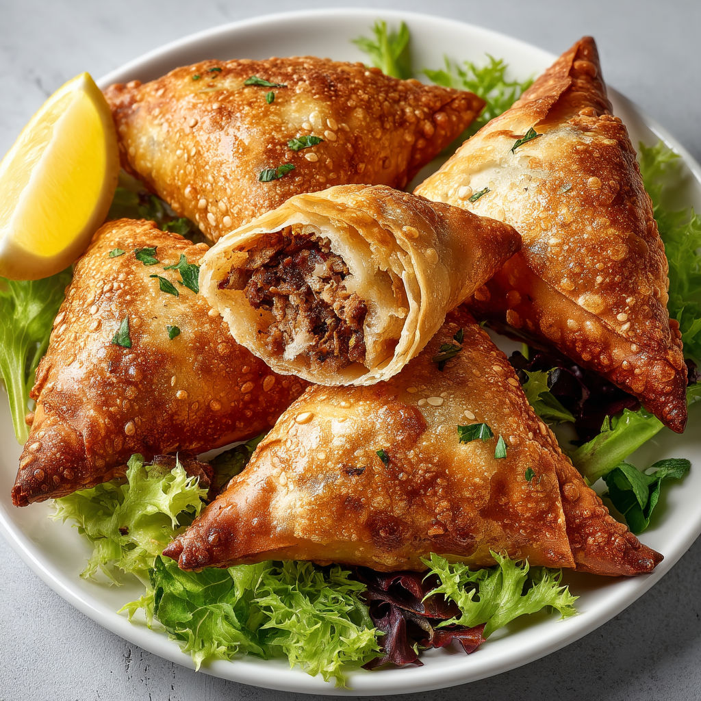 A plate of food with a lemon wedge on top.