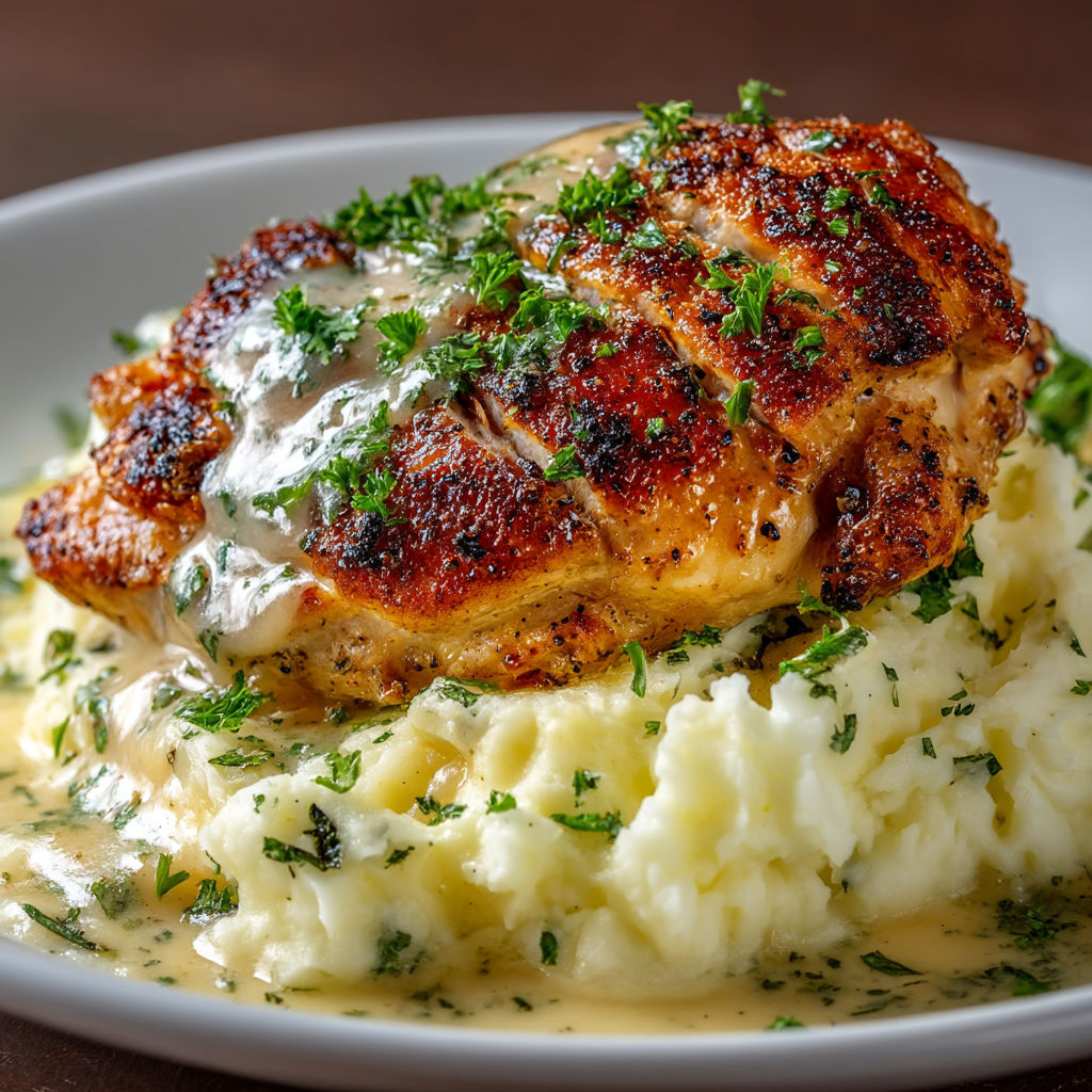A plate of food with chicken and potatoes.