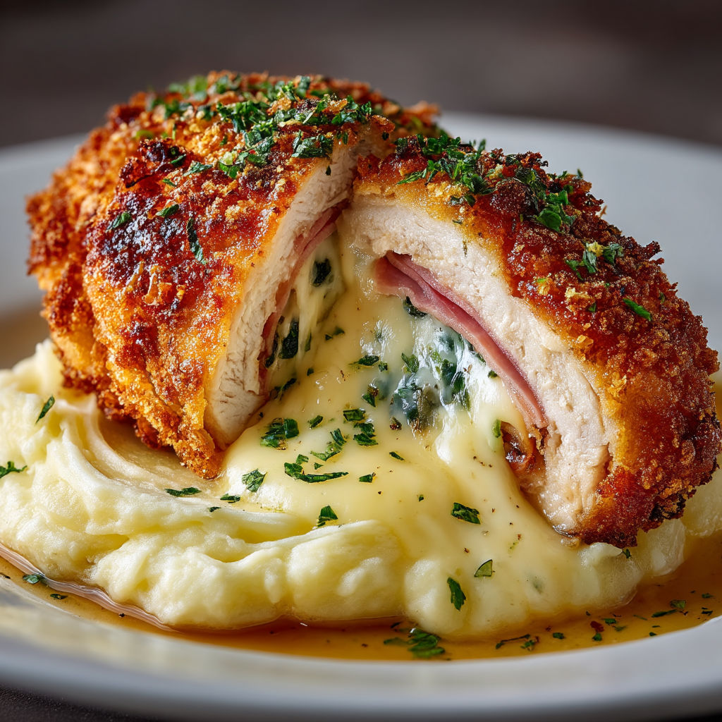 A plate of food with a chicken dish and potatoes.