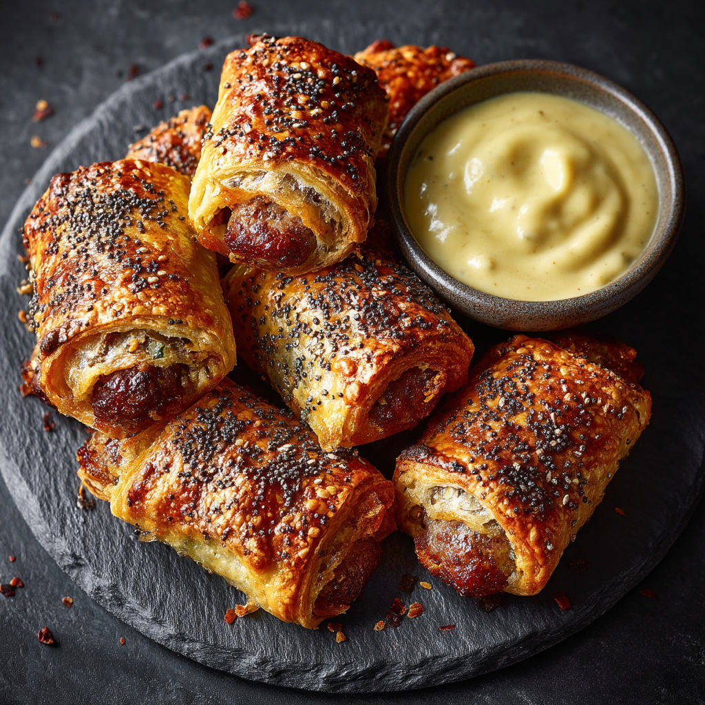 A plate of hot dogs with sauce.