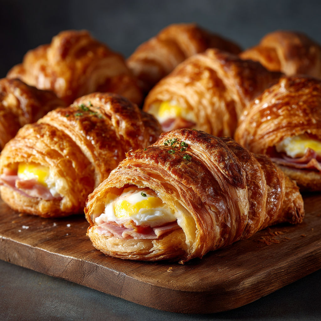 Mini croissants with eggs and ham.