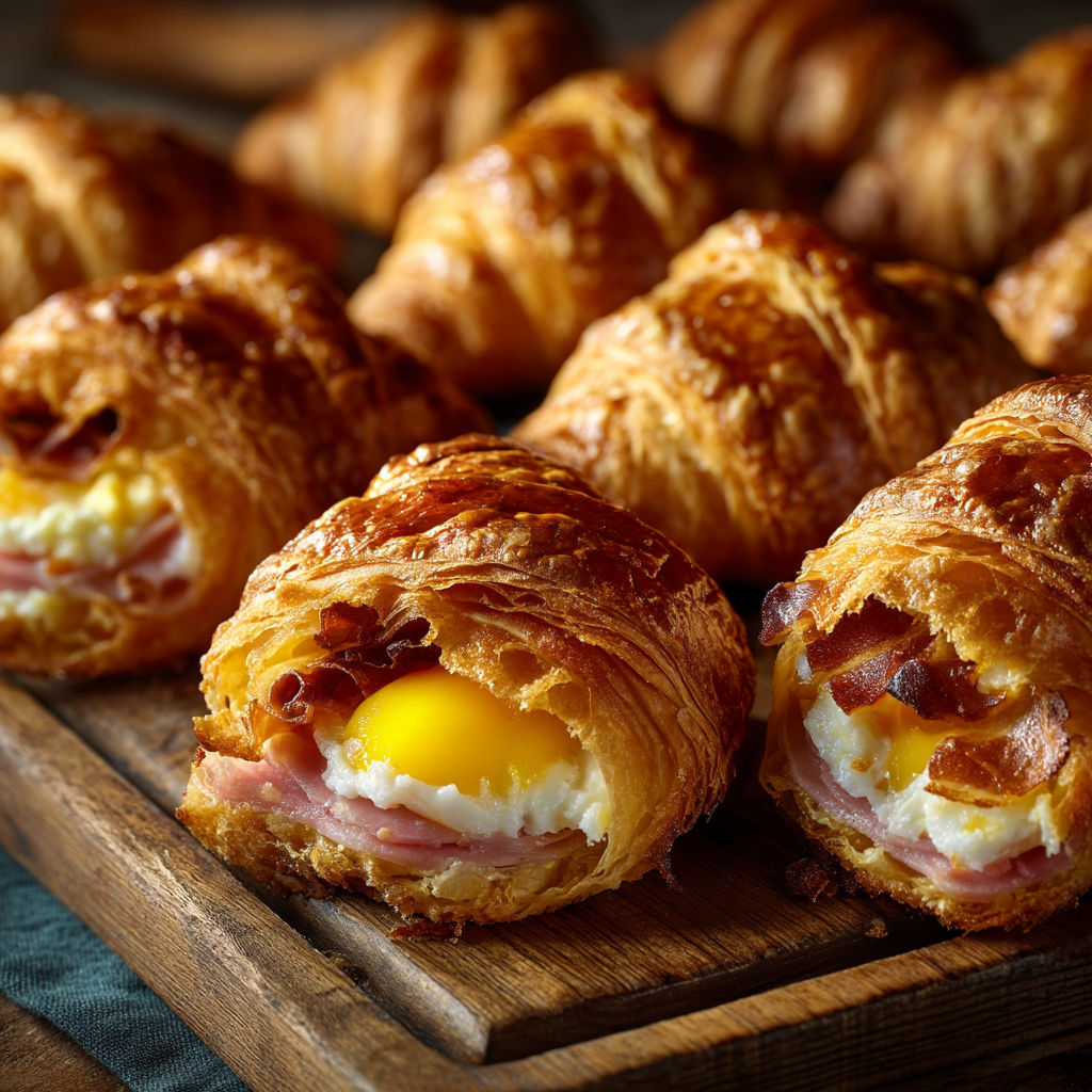 Mini croissants with eggs and bacon.