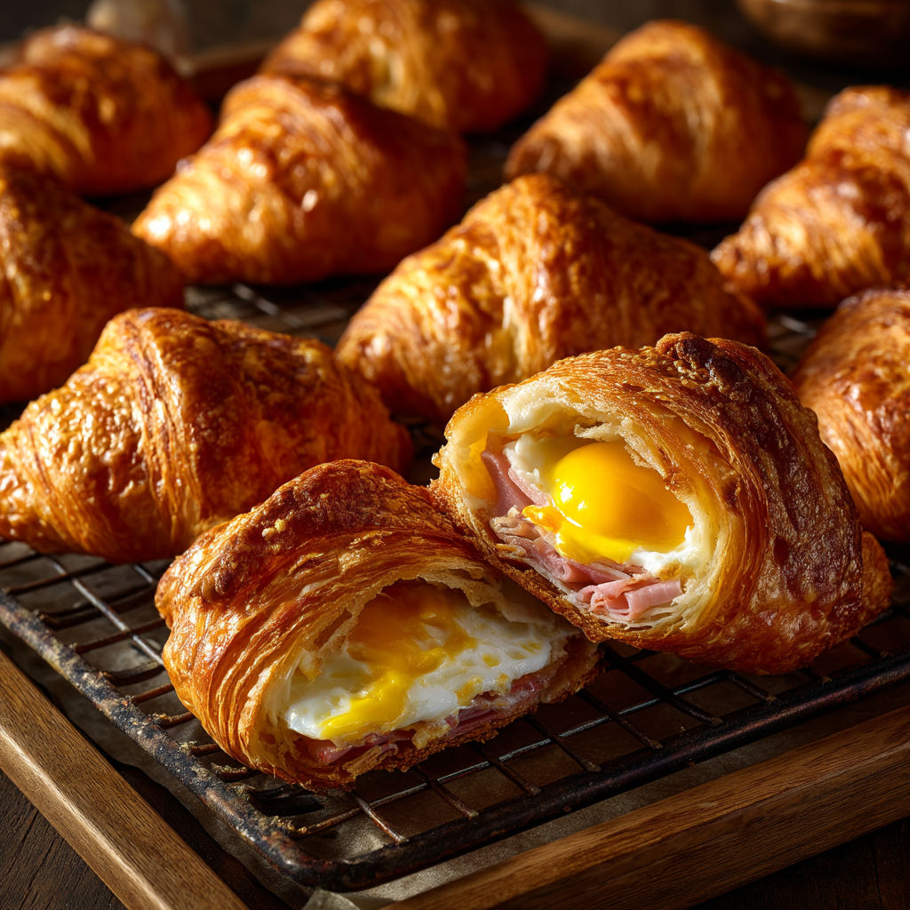 Mini croissants with eggs and ham.