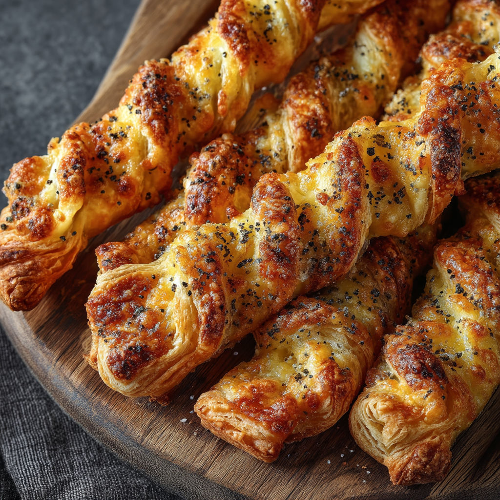 A wooden board with a tray of torsades au cheddar.