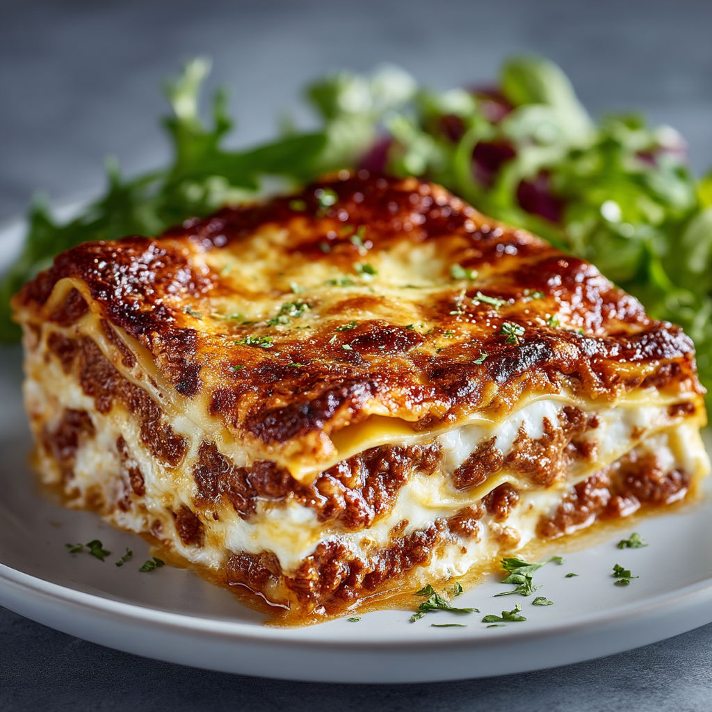 A plate of lasagna alla bolognese.