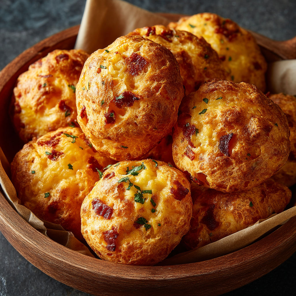 A bowl of cheese and bacon biscuits.