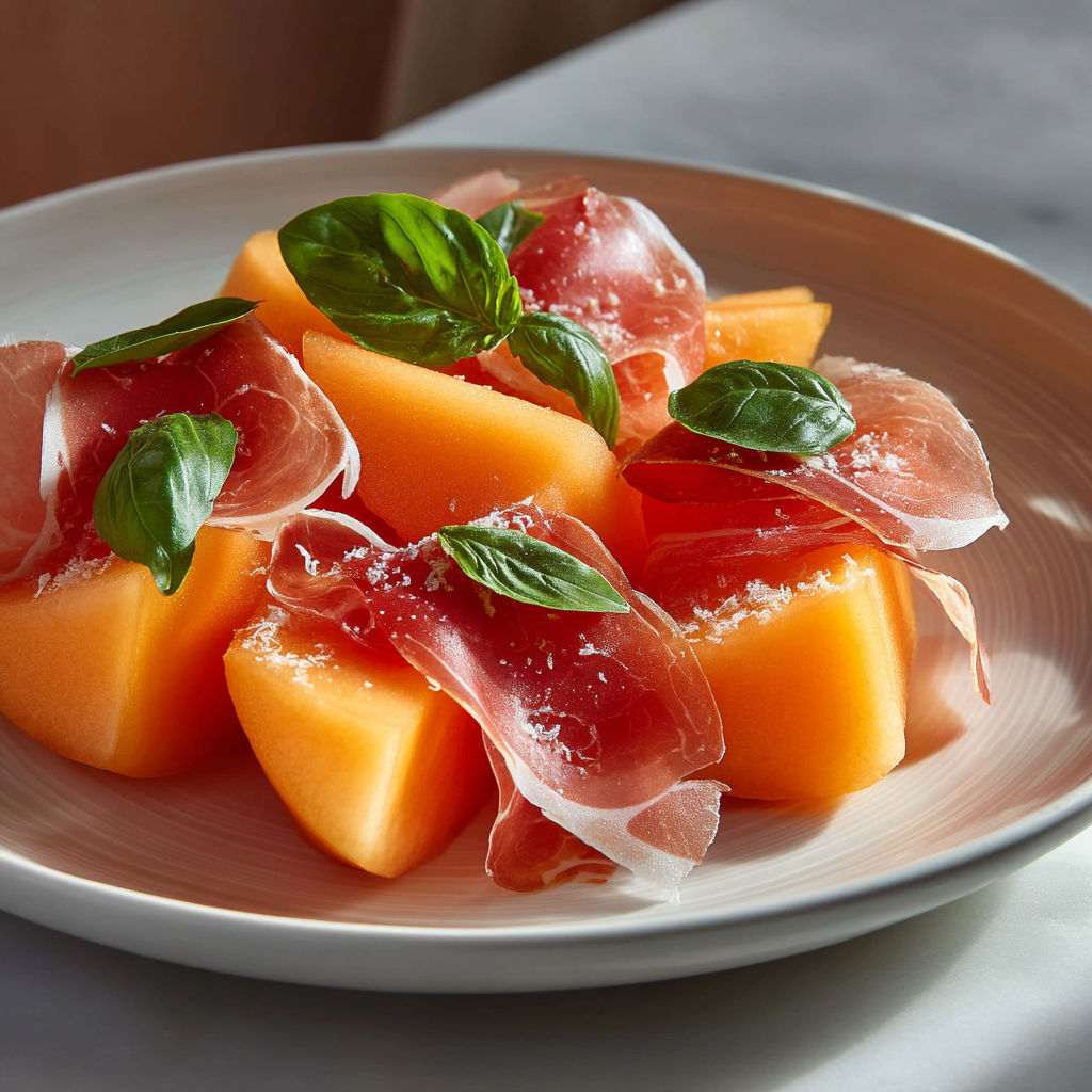 A plate of food with a green leaf on top.