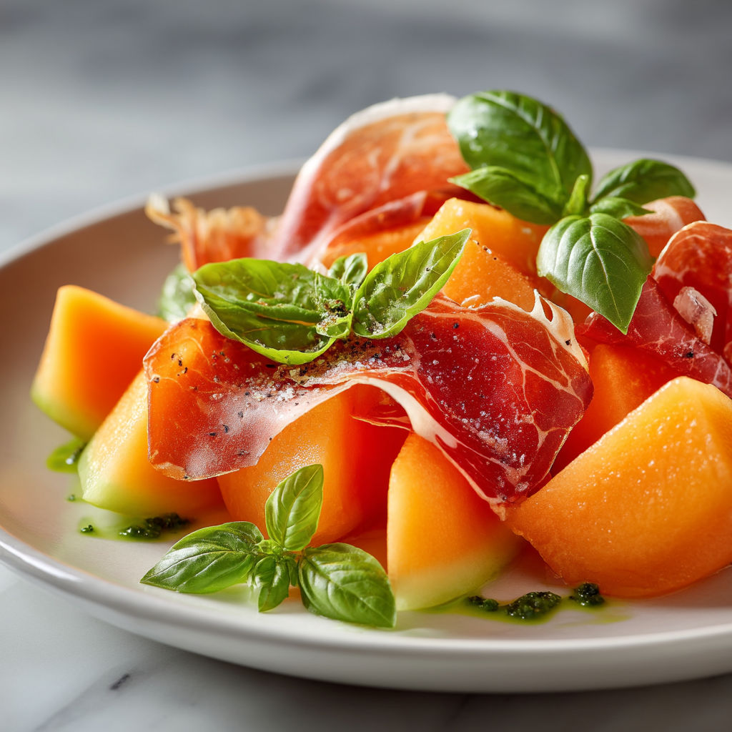 A plate of food with a green leaf on top.