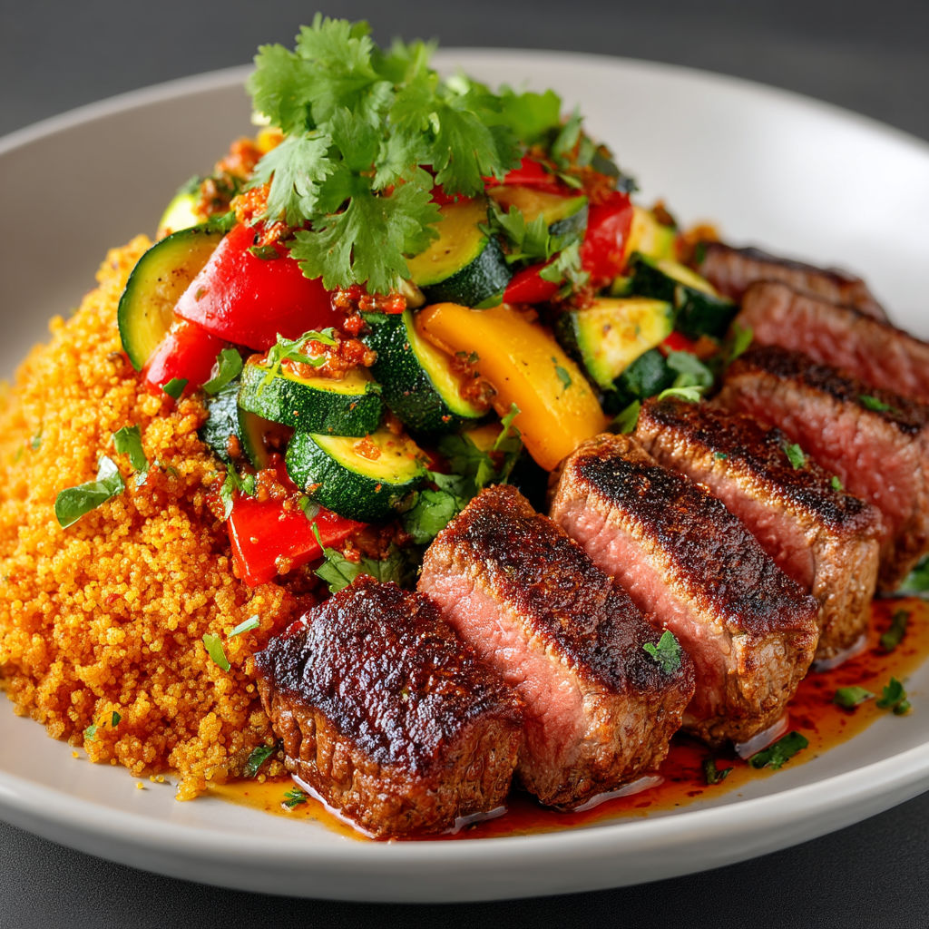 A plate of food with meat and vegetables.
