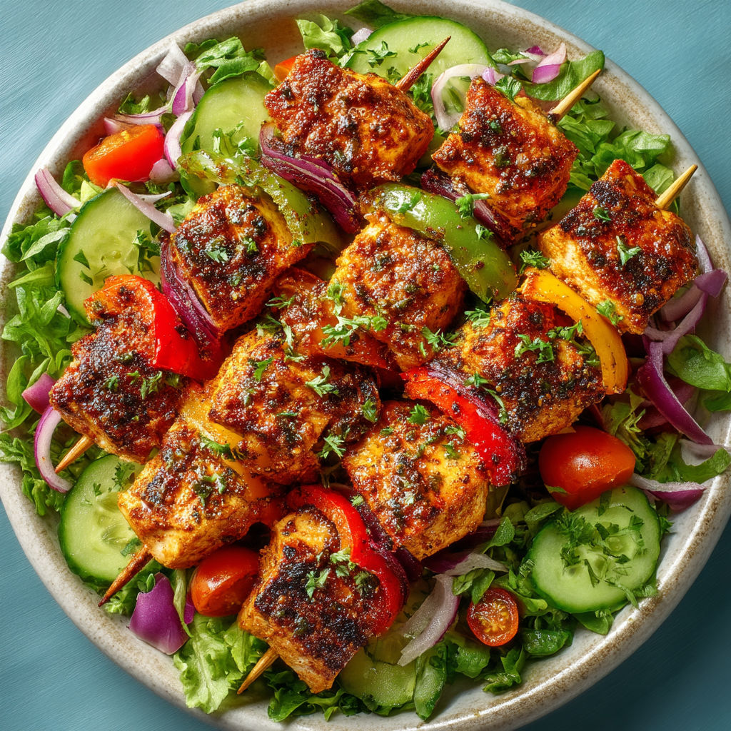 A plate of food with meat and vegetables.