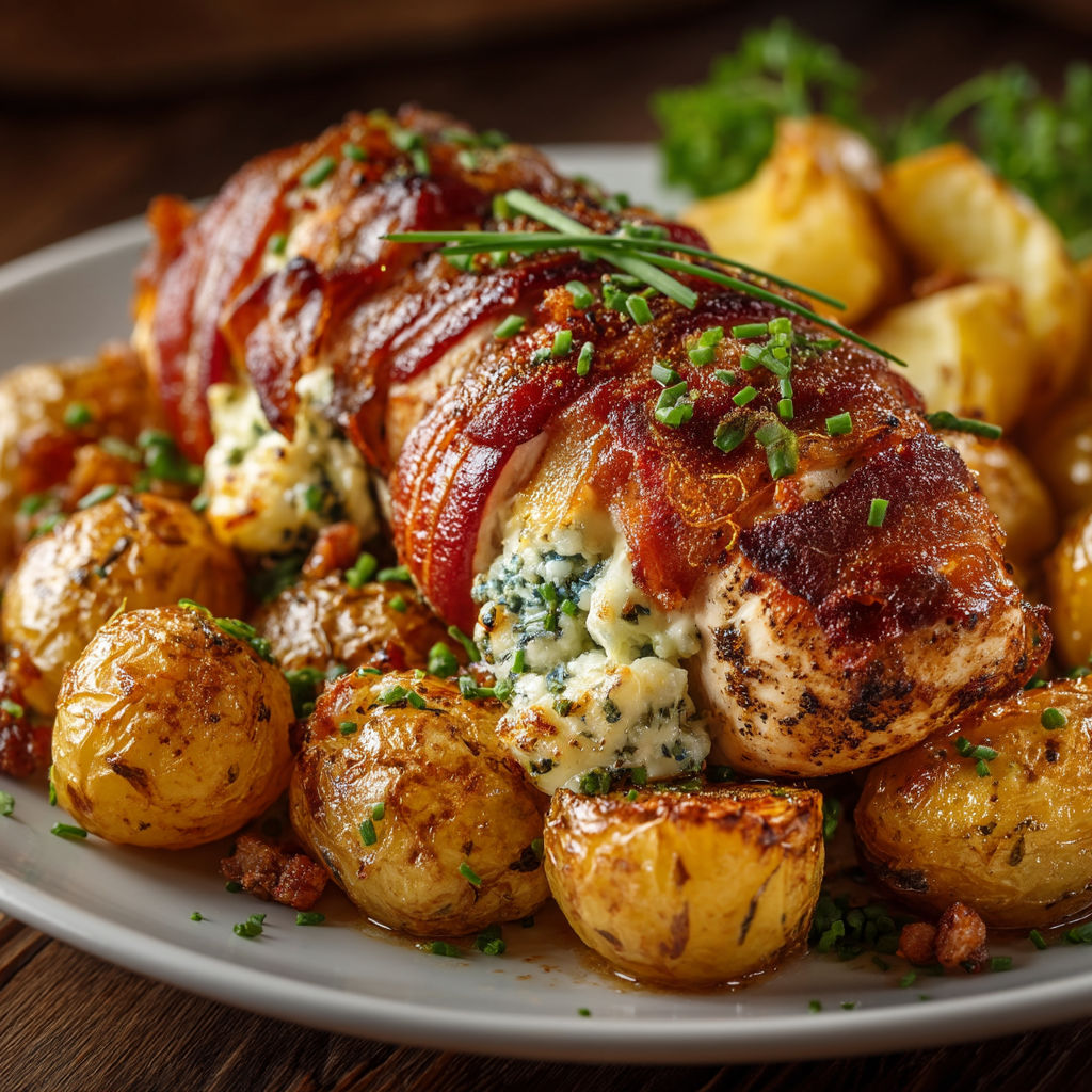 A plate of food with potatoes, meat, and cheese.