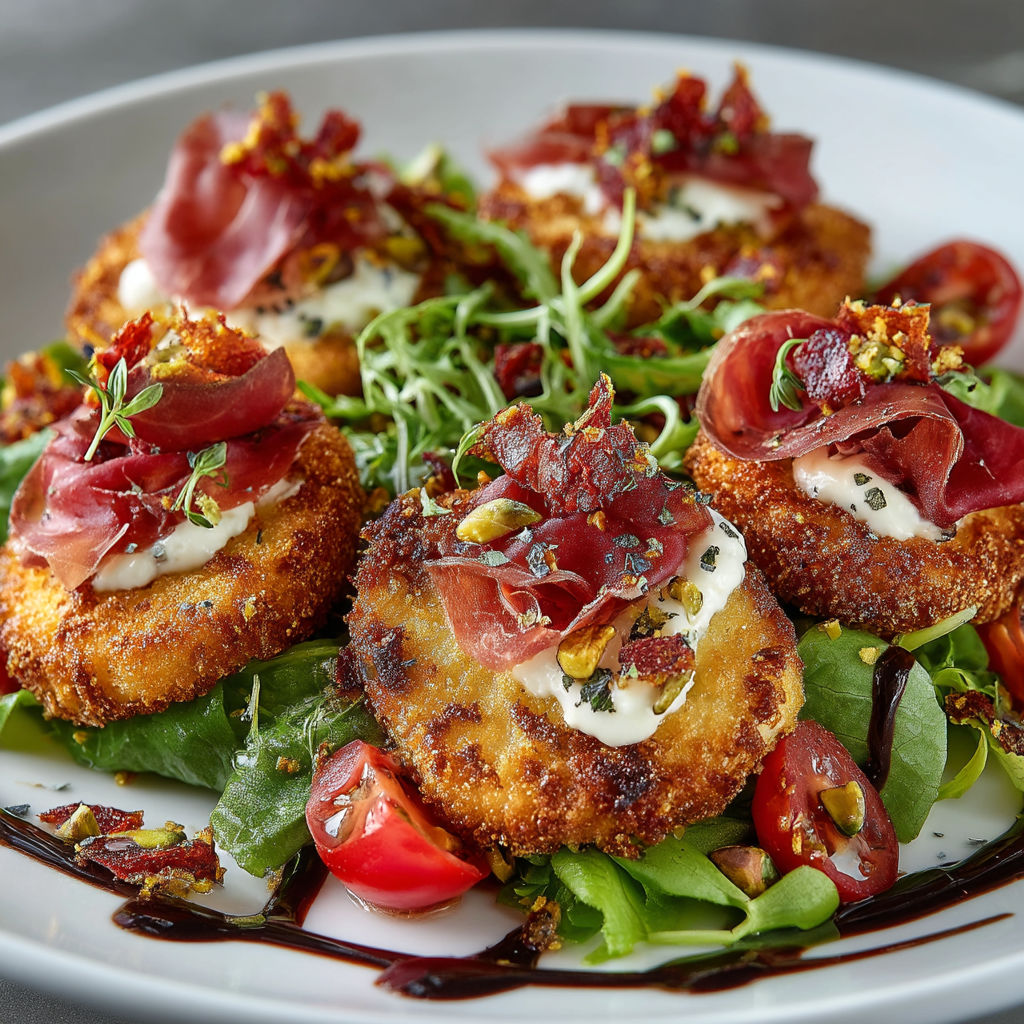 A plate of food with meat, cheese, and greens.