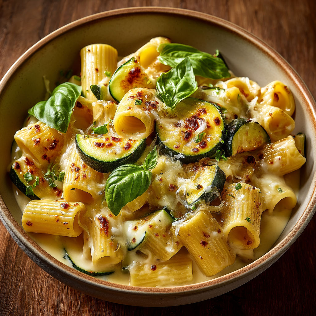 A bowl of pasta with vegetables.