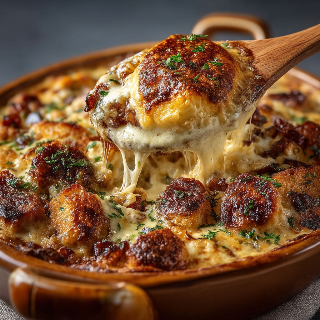 A wooden spoon is in a bowl of food.