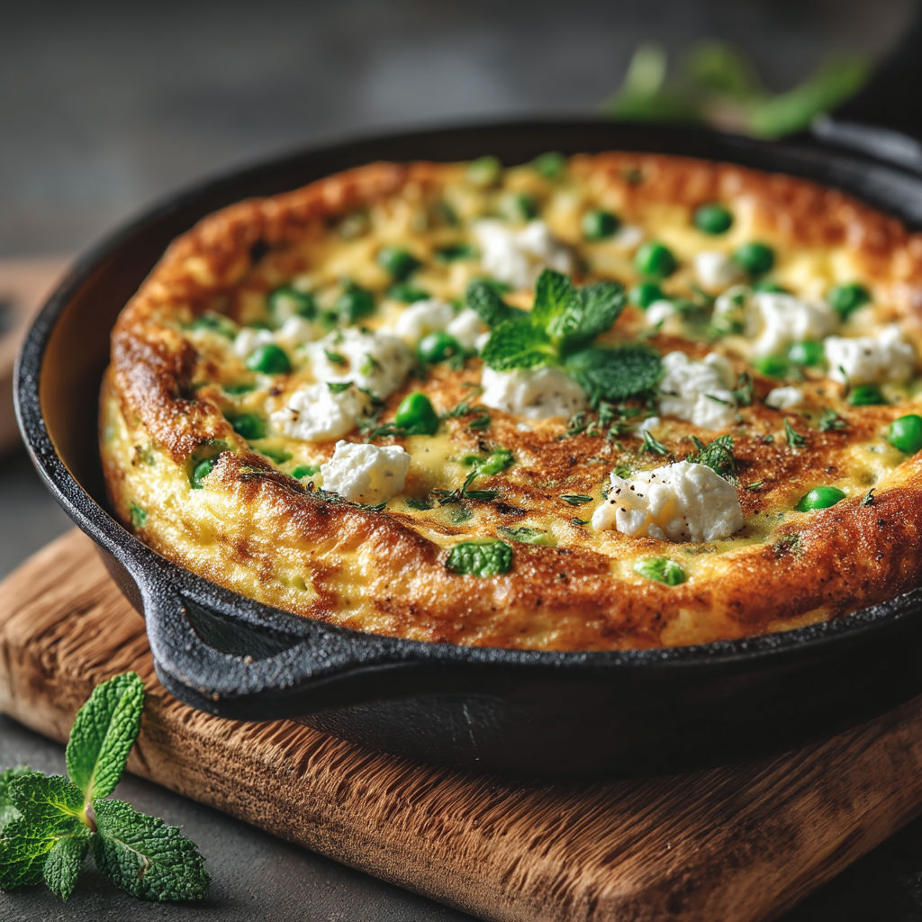 A fried egg with peas and cheese.