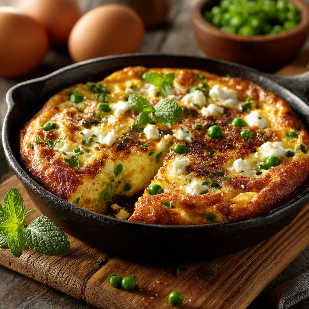 A pan of food with peas and cheese.