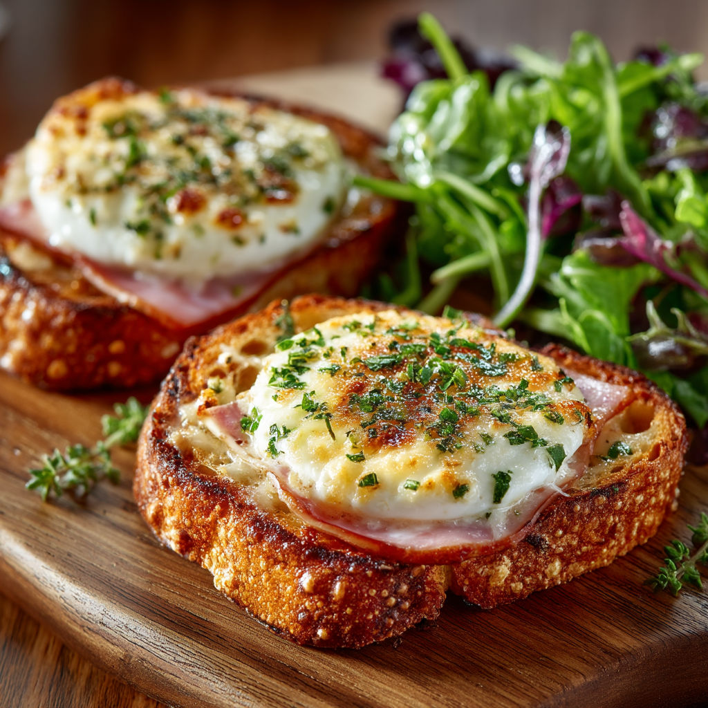 Two pieces of bread with cheese and ham on top.