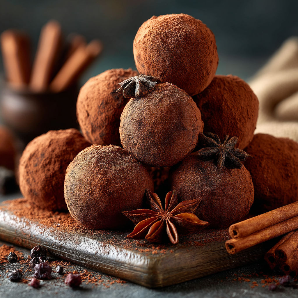 A stack of chocolate balls with a star on top.