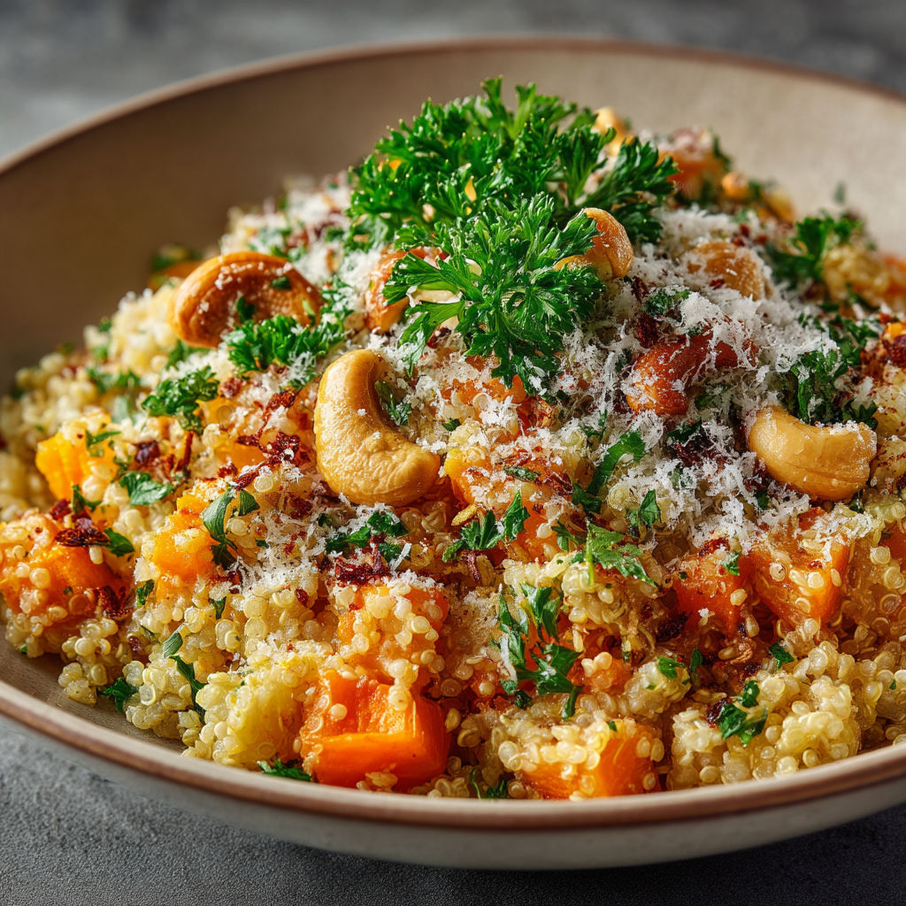 A bowl of rice with vegetables and nuts.