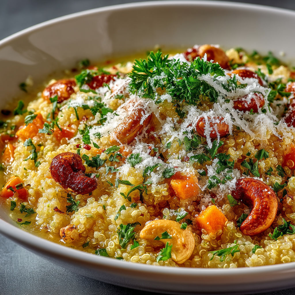 A bowl of food with a sprig of parsley on top.