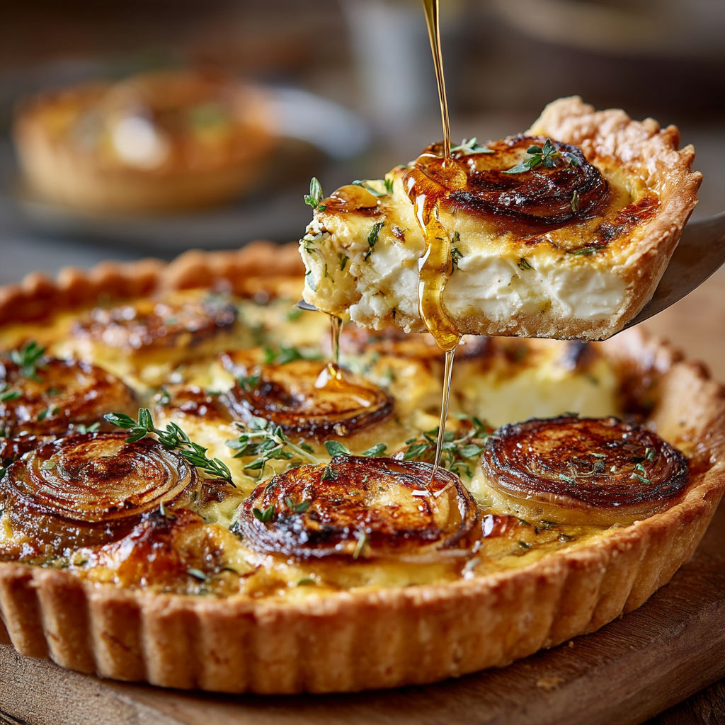 A slice of pie with cheese and onions.