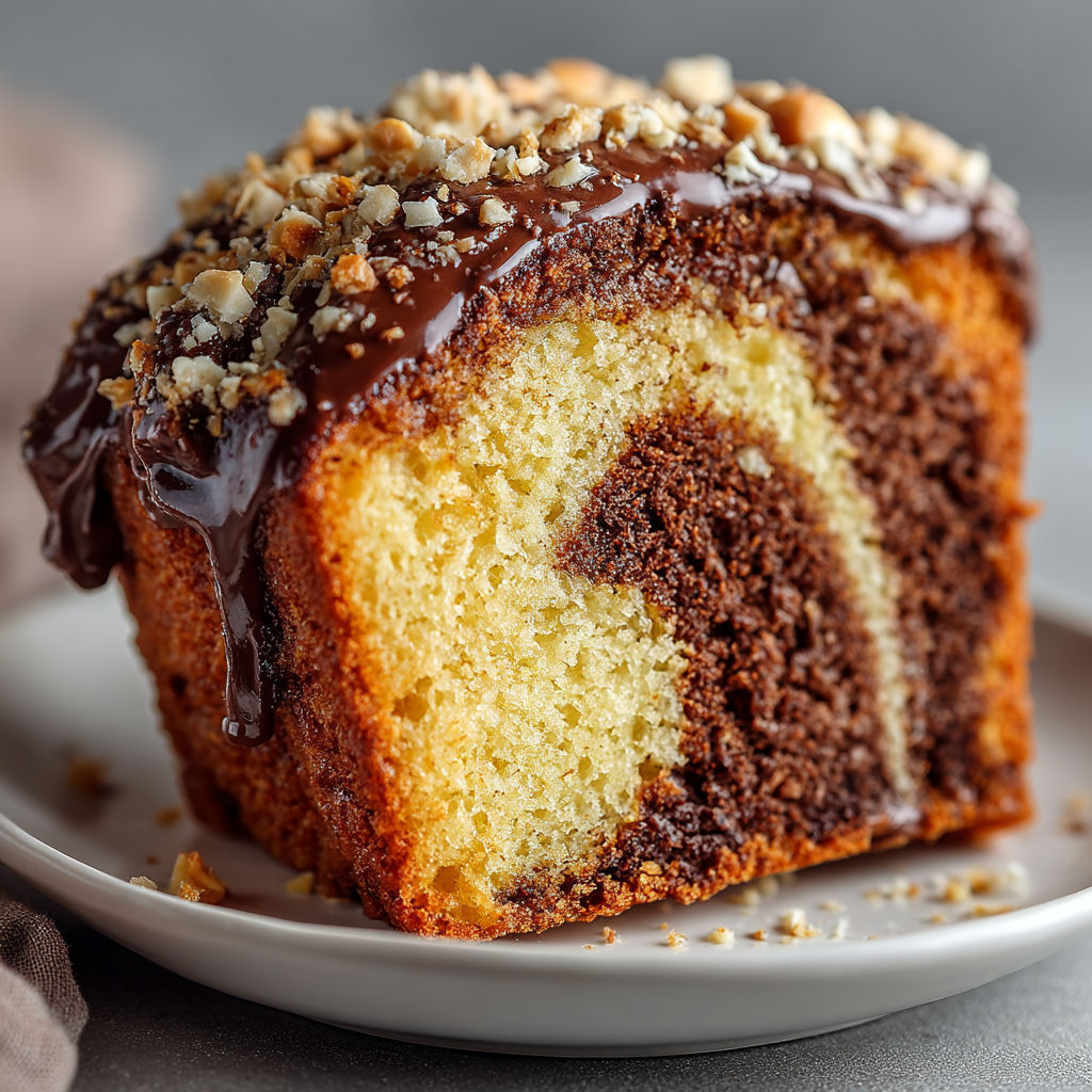 A slice of marbled glaçage rocher cake.