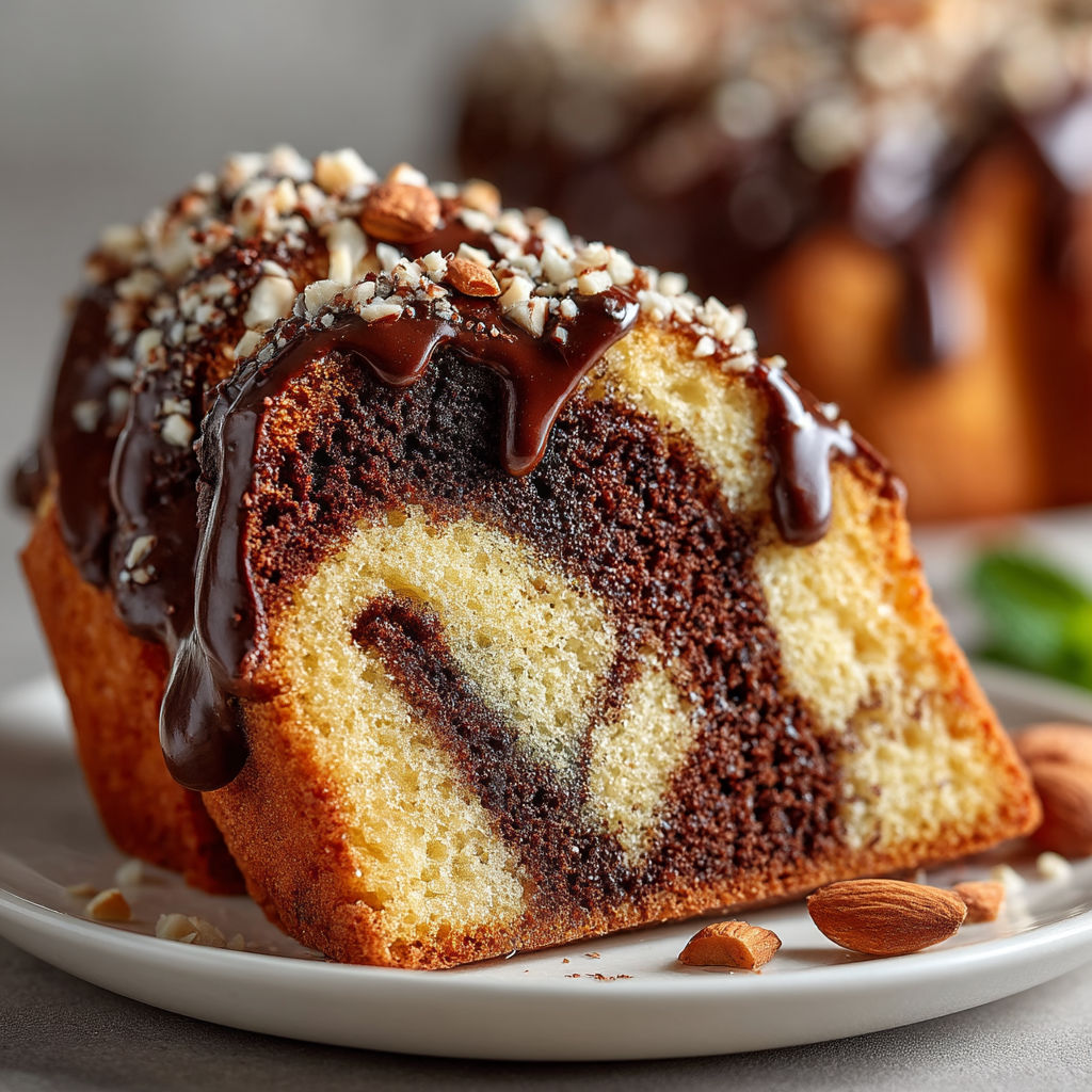 A slice of marbled glaçage rocher cake.