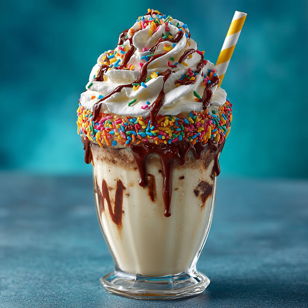 A milkshake with chocolate and vanilla flavors.