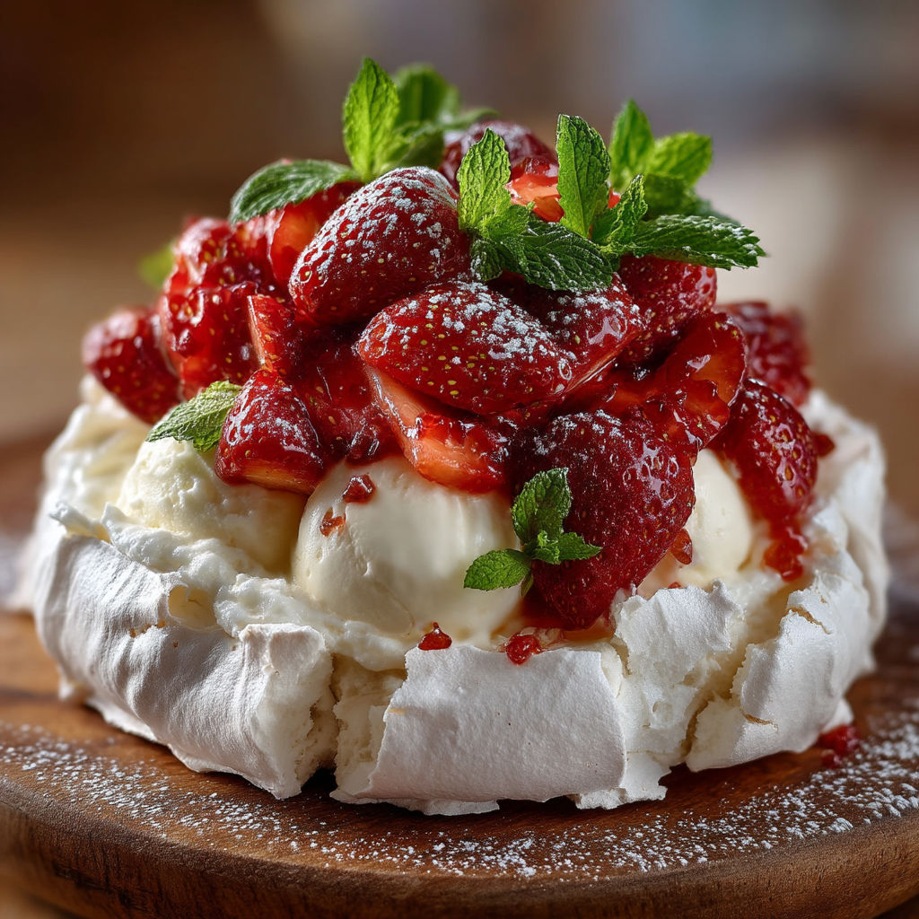 A dessert with strawberries and mint.