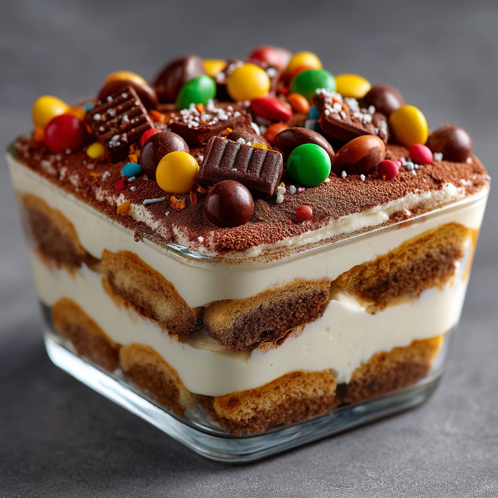 A dessert with chocolate and candy.