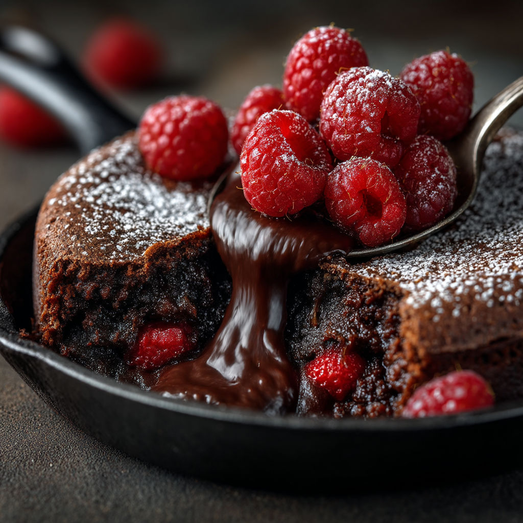 A chocolate cake with raspberries on top.