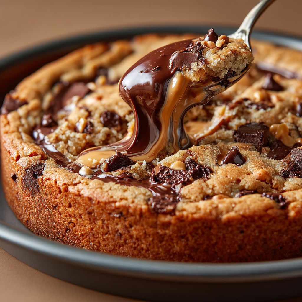 A cookie with chocolate and peanut butter on it.