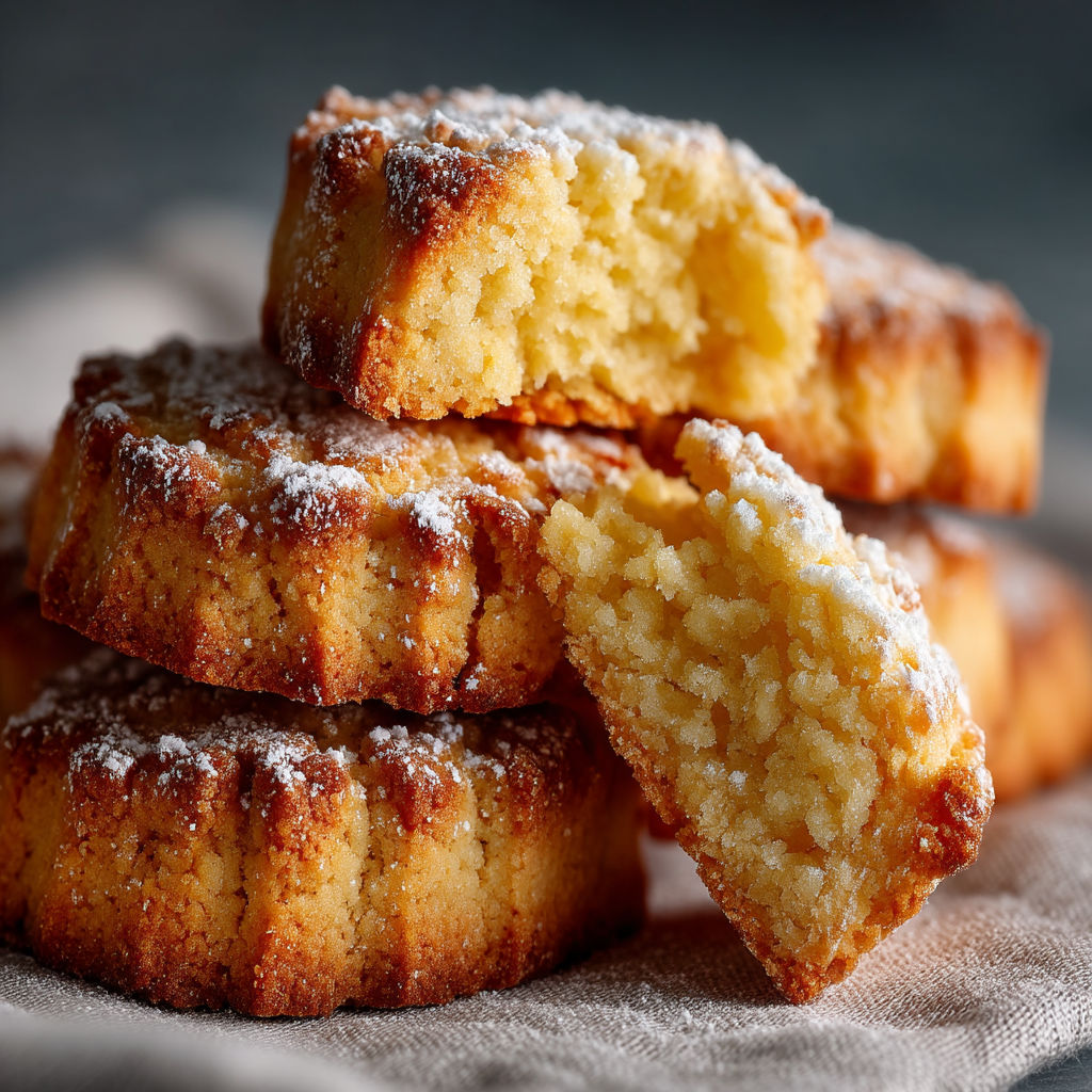 A stack of powdered sugar covered pastries.