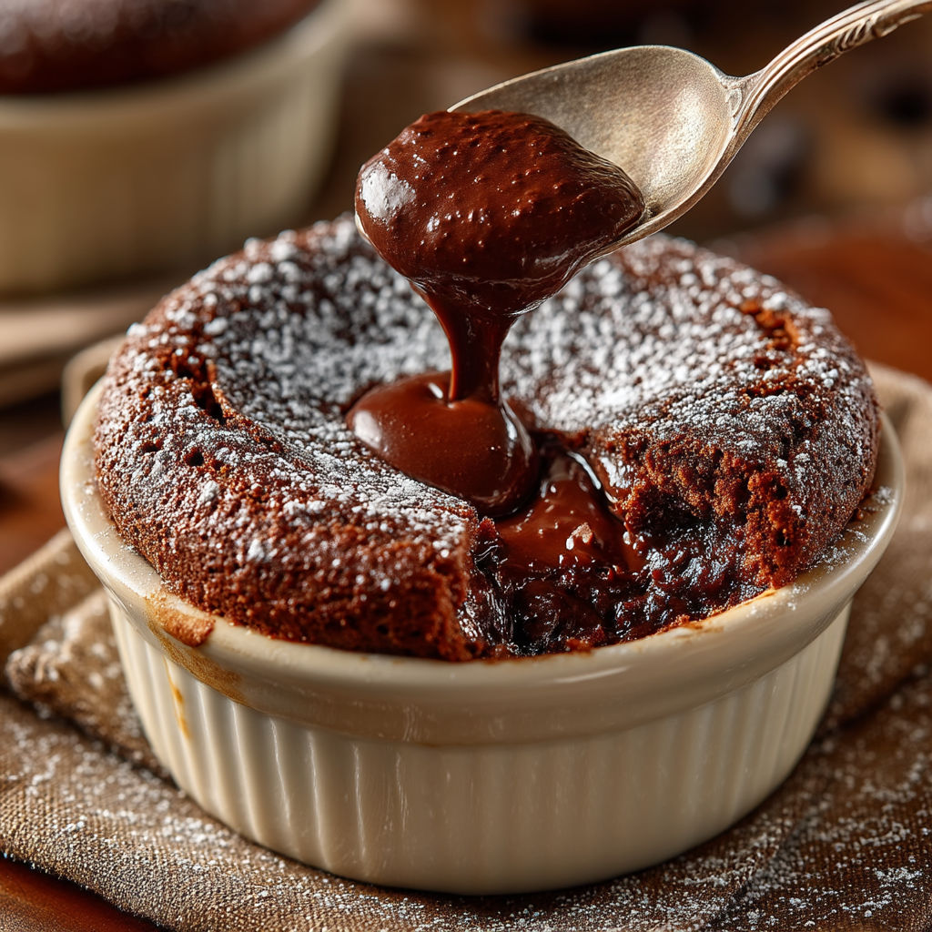 A bowl of chocolate mousse cake with a spoon in it.