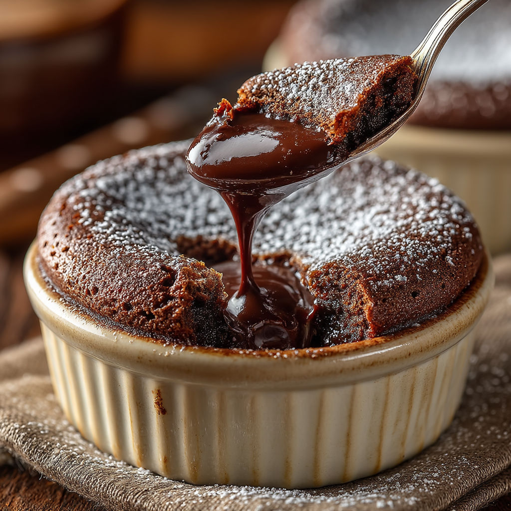 A chocolate-covered cake with a spoon in it.