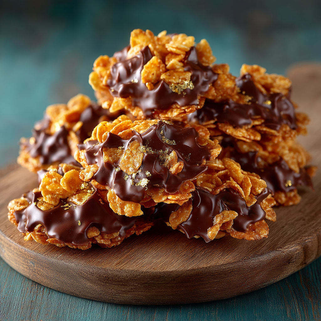 A stack of chocolate covered cereal.