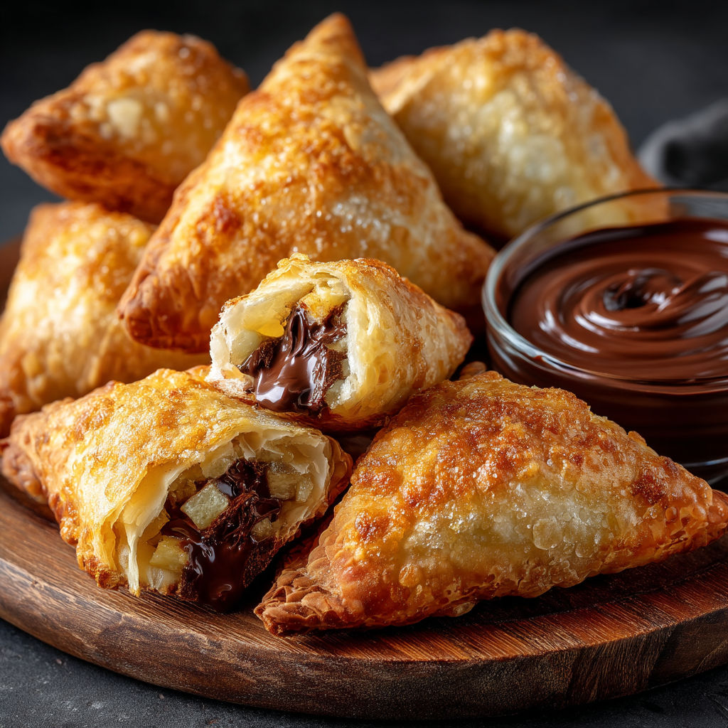 A plate of choco banana samussas.