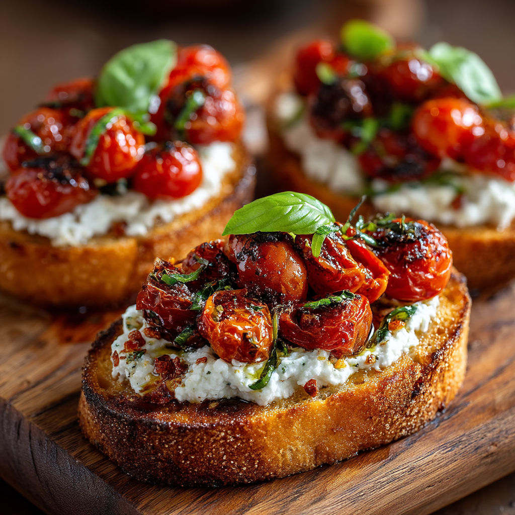 Toast with tomatoes and ricotta.