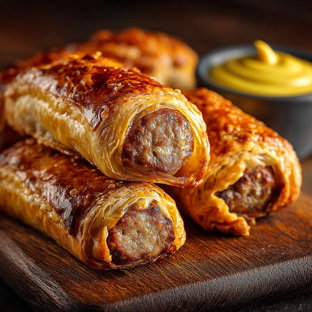 A plate of sausage rolls with mustard.