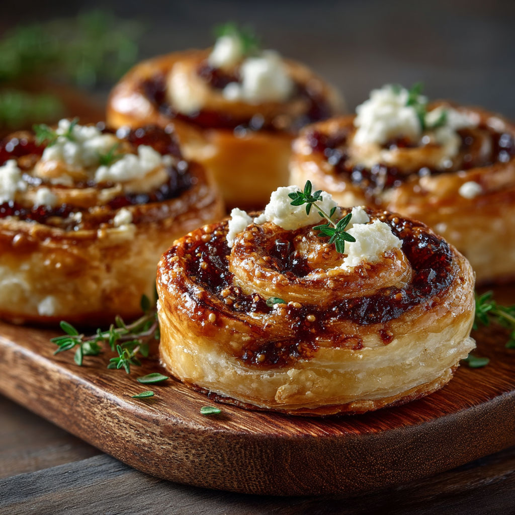 A plate of pastries with cheese and figs.