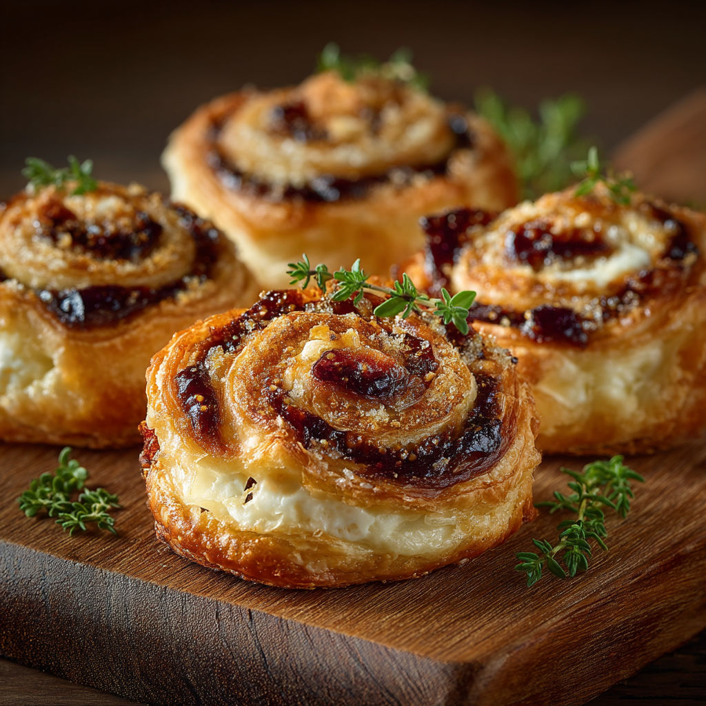 Three pastries on a wooden table.
